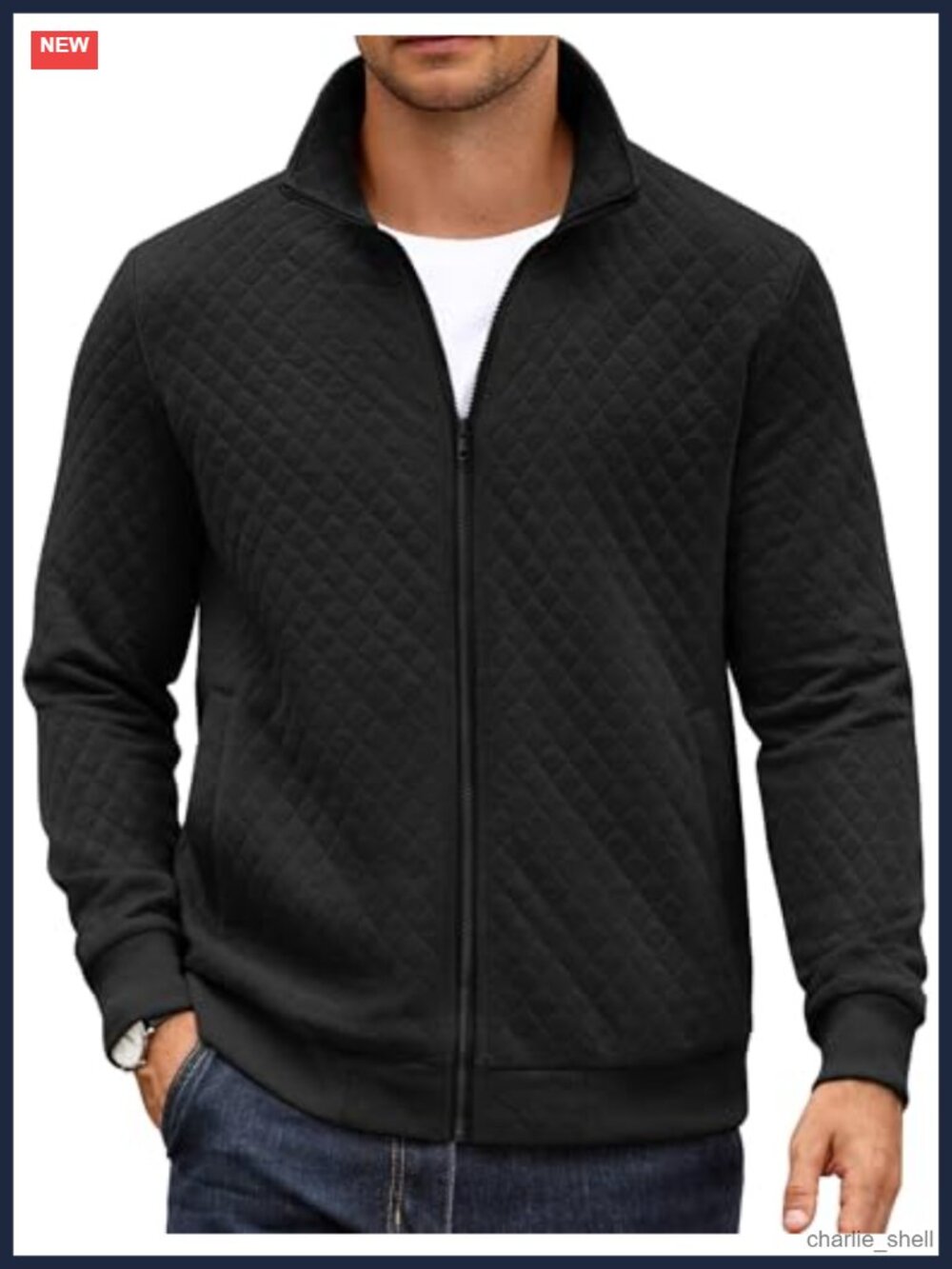 COOFANDY Men's Zip Up Quilted Sweatshirt Jacket Mock Neck Lightweight